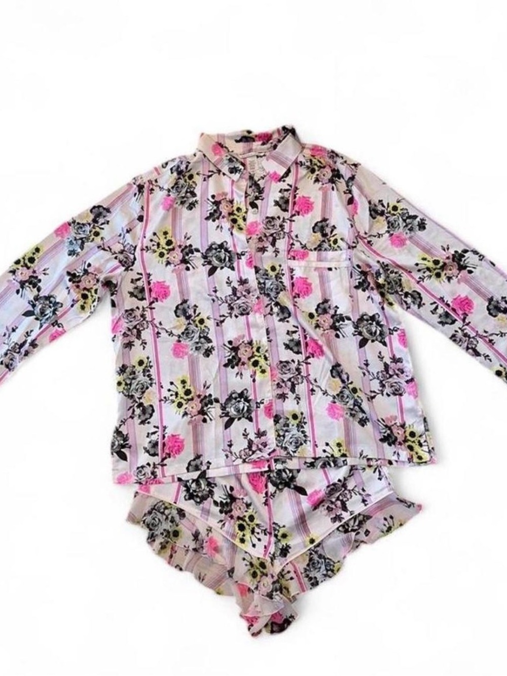 Floral Pink Striped Pajama Set VS